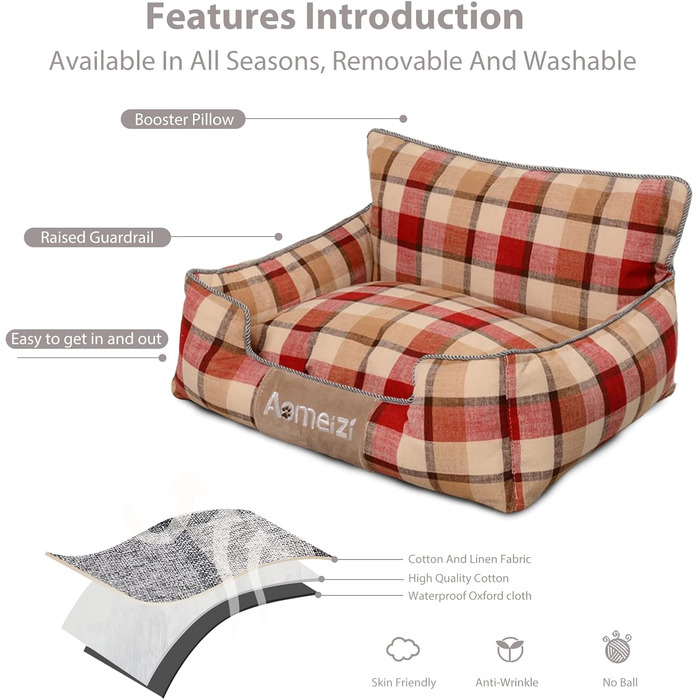 Ортопедичне ліжко для собак PETCUTE - зручне та миюче, для середніх та великих собак, з підголовником (червоне)