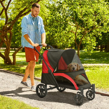 PawHut Dog Stroller Dog Buggy Foldable для великих собак і кішок до 30 кг Cat Buggy з подушками Сітка Вікна Двері Сумка для зберігання Котяча коляска з безпечними повідцями, гальмами, Баггі Чорний | Аосом