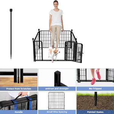 Металевий садовий забір Adavin з воротами, 61 см (В) × 3 м (Д), 4 панелі, чорний, міцний, для собак, кемпінгу, обмеження території, внутрішнє та зовнішнє використання