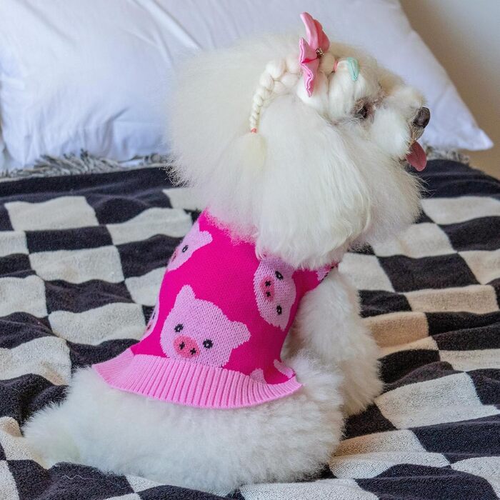 Теплий зимовий пуловер для собак CuteBone з візерунком сніжинок, розмір M, рожевий (з отвором для повідка) DS72-DE