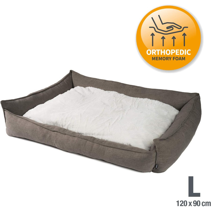 Преміум лежанка для собак JAMAXX з ортопедичним пінополіуретаном Memory Visco, знімний чохол, лежанка-кошик для собак S-XL (L) 120x90 см, сіра