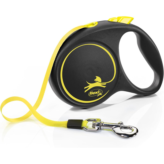 Рулетка-поводок для собак FLEXI New Fun Neon, 4,8 м, до 50 кг, чорний з неоном, автоматичний, зручний і стильний