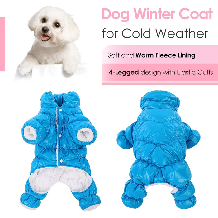 Зимовий одяг для собак AOFITEE: теплий костюм, куртка, жилет, костюм від снігу, водонепроникний, для маленьких собак, розмір S, колір: морська хвиля