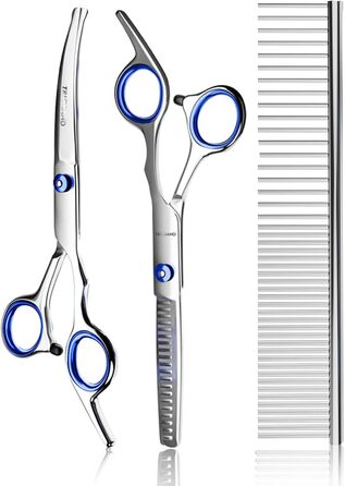 Професійна собача шарикова ножиця з цільного шматка сталі 4CR, з безпечною круглою кінчиком, титанове покриття, для собак, котів та інших тварин, рожева (блакитна [4-в-1])