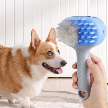 Щітка для миття собак 2-в-1 з дозатором миючого засобу 200мл, масажна щітка з ручкою для короткої та довгої шерсті (Блакитна)
