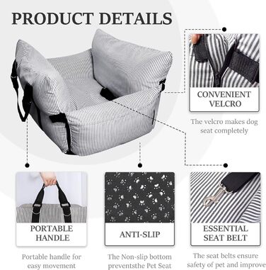 Автокрісло для собак Strusery, до 6 кг, блакитне, знімається та періться, з неслизьким дном та ременем безпеки