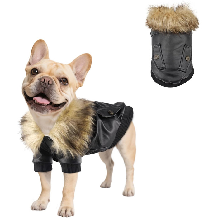 PETLESO Зимовий одяг для собак, тепла флісова куртка, зимова куртка для собак з ґудзиками, шкіряна куртка для маленьких та середніх собак (XXL)