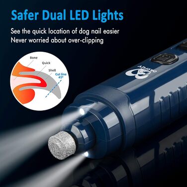 Електричний точилка для собак Casfuy з LED-підсвіткою, 4.8V, 2 швидкості, для середніх порід, тиха, акумуляторна, navy