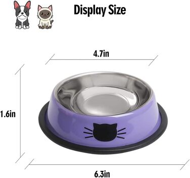 Набори мисок для котячого корму та води, нержавіюча сталь, з гумовим дном, фіолетовий, 2 шт.