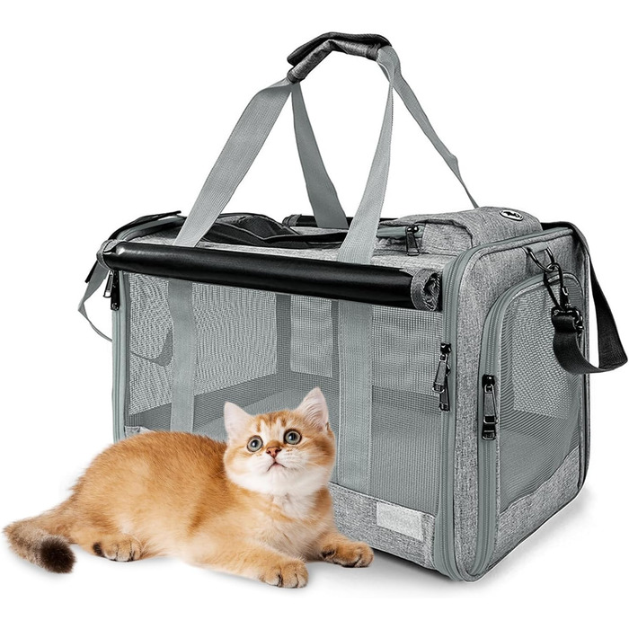 Транспортна переноска для кота/маленької собаки, складний кейс, 46×30×30 см, з віконцем та дихаючою сіткою (темно-сірий)