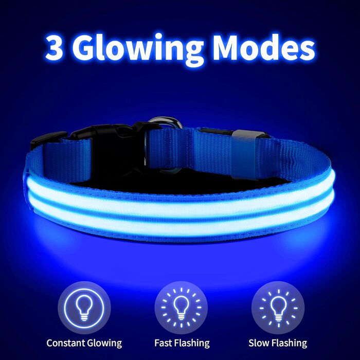 Світлодіодне нашийник для собак PcEoTllar, водонепроникний, з 3 світлодіодами, для малих, середніх та великих собак, зелений (блакитний)