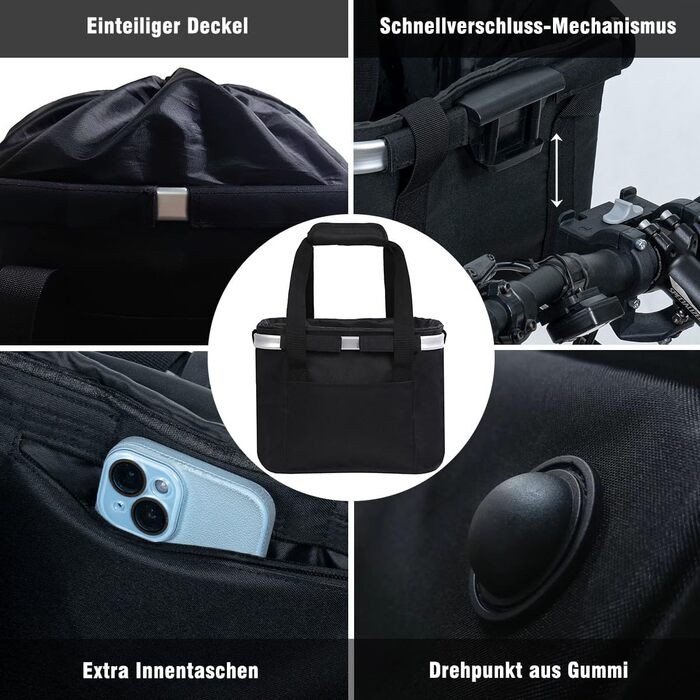 Складаний водонепроникний кошик на кермо велосипеда Pynhoklm, 20L, з аксесуарами. Підходить для покупок, пікніків та повсякденного використання