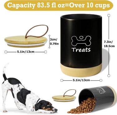 Керамiчна банка для ласощiв для собак, 7.7'x5', з кришкою, бiла. Керамiчна банка для печива для собак, бiла, з кришкою