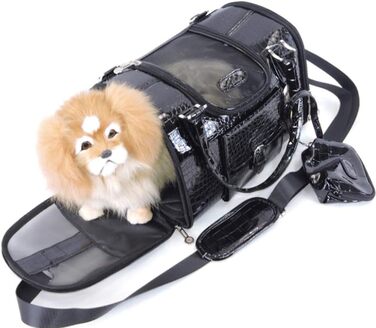 Переноска для собак та домашніх тварин PJDDP, чорна, S - сумка-переноска з PU-шкіри для подорожей та прогулянок