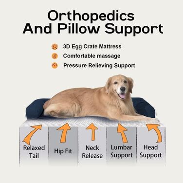 Ортопедичне лежанка для собак середніх порід, водонепроникна, блакитна, знімний чохол, 71x53x15 см