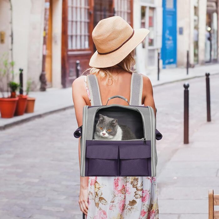 Рюкзак для тварин PETCUTE: переноска для собак та котів, знімний килимок, безпечний ремінь, зелений (фіолетовий)