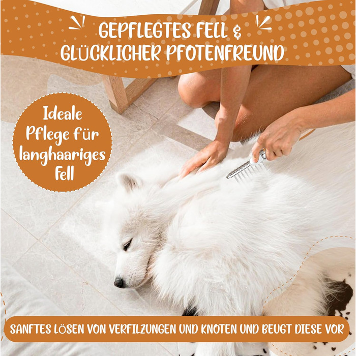 Гребінець для собак та котів Golden Pets Entfilzer Kamm для середньої та довгої шерсті | Підходить для собак та котів будь-якого розміру | Зі згладженими зубцями + Е-book з догляду за шерстю | 9 лез | Бамбук