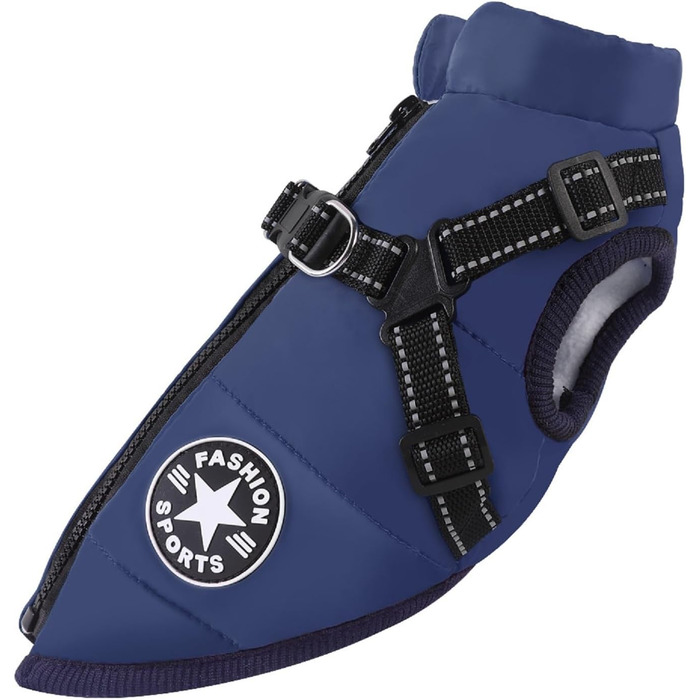 Водонепроникний собачий теплий одяг Extreme 2.0: куртка з повідком, вітрозахисна, з світловідбивачами, дихаюча для собак малого та середнього розміру (Синій, M)