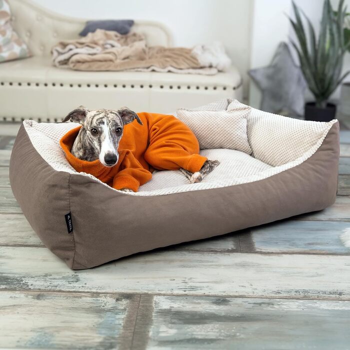 М'яке ліжко для собак Teo 80x60 см, знімний чохол, коричнево-бежеве, 80 x 60 x 20 см