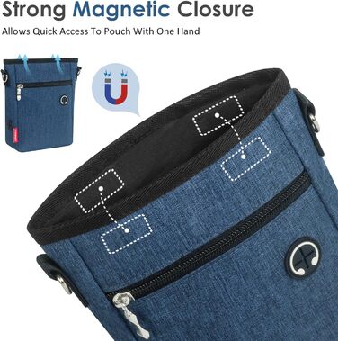 Футляр для ласощів для собак з магнітною застібкою, сумка для тренування собак з знімною внутрішньою кишенею, багатофункціональна сумка для ласощів для собак зі спонсором для фекалій, сірий (блакитний)