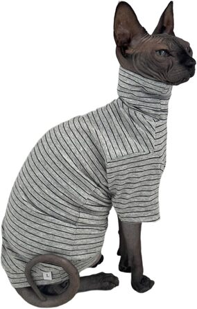 Футболка для котів Sphynx, бавовна, смугаста, з рукавами, для безшерстих порід (жовта, M)