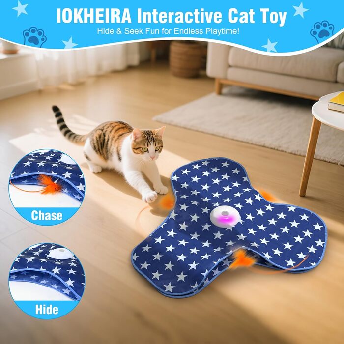 Інтерактивна іграшка для котів: сенсорна, з прихованою пір'ям, зі звуком миші. Ідеальна для дорослих котів.