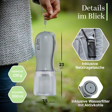 Поїлка-фляга для собак 300 мл - 3 в 1 | Фляга для води для собак, виготовлена з BPA-free матеріалу, з функцією автоматичного наповнення | Підходить для маленьких та середніх собак, сірого кольору