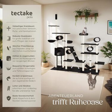 Драбина-кіготь Tectake Snooky | Ігровий центр для котів з багатоярусною драбиною та оглядовими платформами (сірий, чорний)