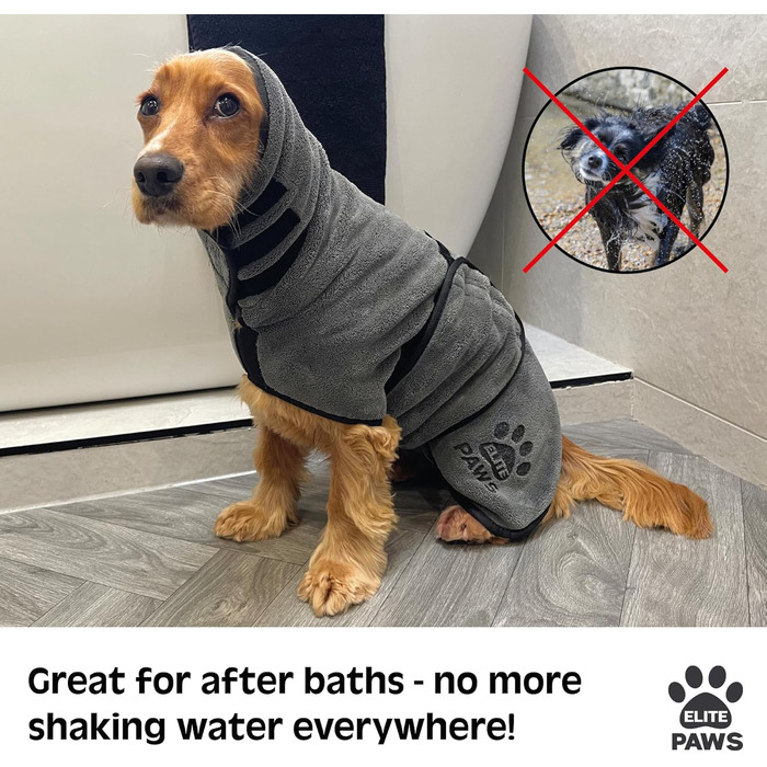 Elite Paws™ UK: Люксовий халат для собак з мікрофібри, товстий та м’який, швидко сушить тварину за 20-30 хвилин, супер вбираючий, обмежує безлад