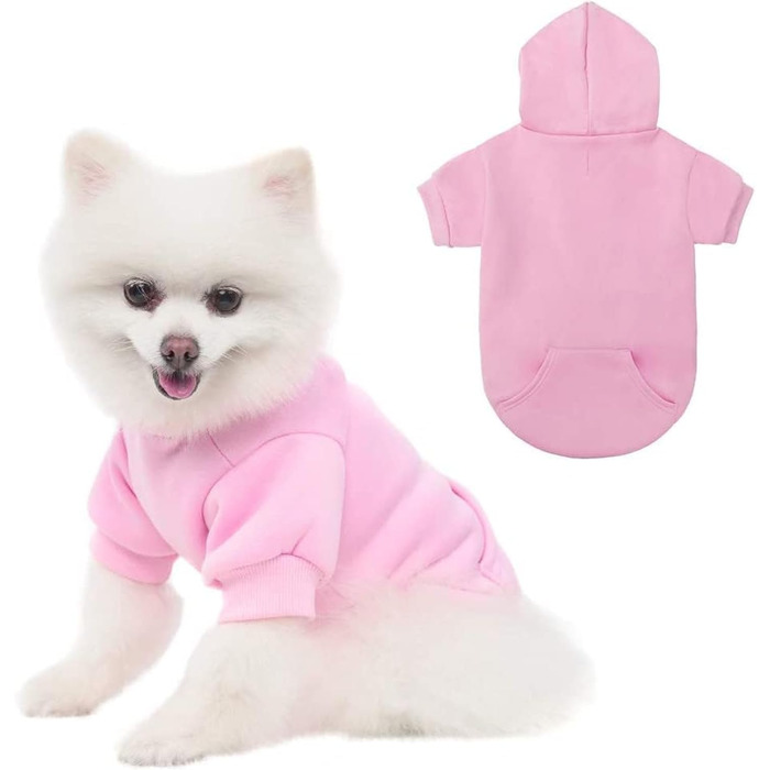KOOLTAIL Пуловер з капюшоном для собак – теплий, м'який, з отвором для повідка та кишенею, зимовий одяг для собак, кошенят, дівчаток (Small/Medium, Рожевий)