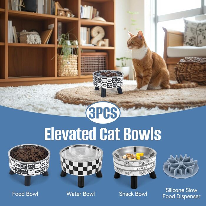 Набір мисок для котів з повільним годуванням (2 шт.), широкі, з нержавіючої сталі, пластикова підставка, силікон, повільний годівник, зручні для вусів, годівниця для домашніх тварин, станція для годування котів (Колір 2)