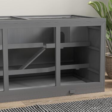 Клітка для гризунів PawHut, з рампою та вигнутою гіркою, відкидна верхня частина, знімний піддон, дерево сосна та PS пластик, 115 x 60 x 55 см (Сірий)