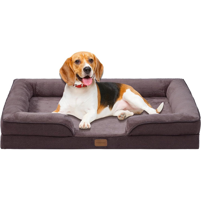 Ортопедичне ліжко для собак великих порід 139x110x21 см, з високощільним губчатим наповнювачем, для здорових суглобів, знімний водонепроникний чохол, зручне, неслизьке, коричневе XL