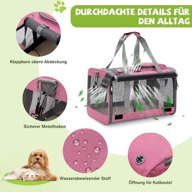 Транспортна сумка для котів та собак до 9 кг ALLSOPETS, дихаюча, для подорожей та до ветеринара (меланж рожевий)