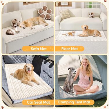 Плед на диван для собак, фланелевий, 70 x 180 см, бежевий. М'який, зручний, антиковзаючий, для захисту дивана від шерсті та бруду. Можна прати в машині.