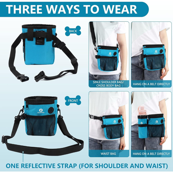 Сумка для корму для собак 2-в-1 з пляшкою води та диспенсером для пакетів, чорно-зелена/блакитна