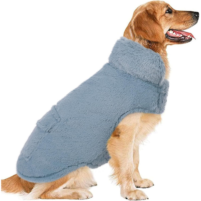 Теплий зимовий одяг для собак CITE TOILE з захистом живота, зимова куртка для собак з світловідбиваючими елементами, двостороння куртка для собак з отвором для шлейки, XXL (X-Large, самт блакитний)