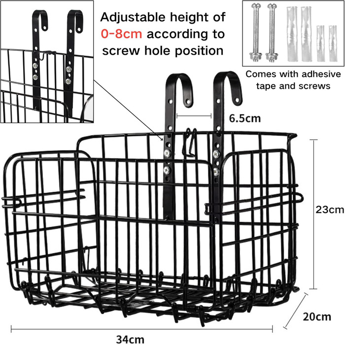 Складаний велосипедний кошик SUQ з чорною нейлоновою сумкою, сталева велосипедна корзина, для тварин, покупок, подорожей, кемпінгу та відпочинку на природі (Чорний)