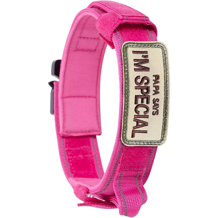 Нашийник для собак регульований з контролем, тактичний нашийник з нейлону, м'який нашийник з металевою застібкою, для середніх та великих собак, для полювання, тренувань, активного відпочинку на вулиці, розмір L (45-54 см), колір рожевий