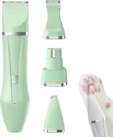 Багатофункціональний бездротовий тихий триммер для догляду за тваринами, 4-в-1: триммер, машинка для стрижки, триммер для лап та точилка для нігтів. Підходить для собак, котів та інших дрібних тварин (білий, зелений)