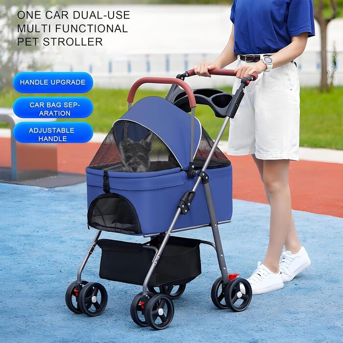 Дитяча та собача коляска 2-в-1 Lolyiawa, складна, з кошиком та тримачем для напоїв, блакитна