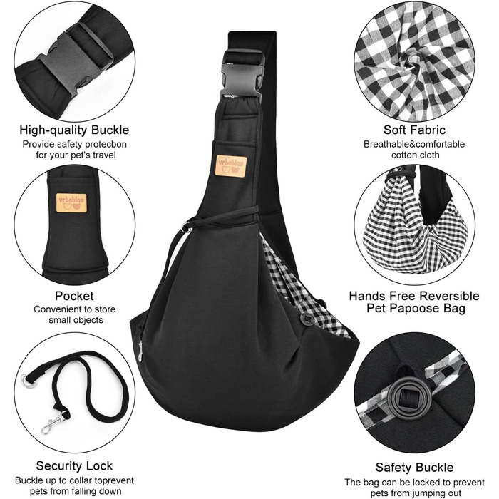 Сумка-переноска для собак Vrbabies, для маленьких собак та інших домашніх тварин до 5 кг, регульована, чорна