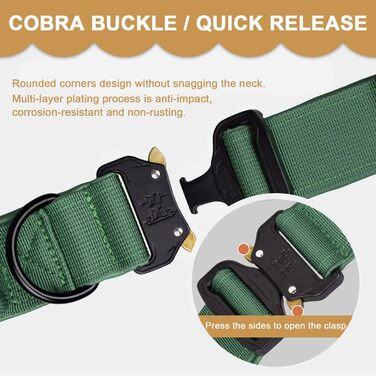 Тактичне обплетене нашийник для собак Vivi Bear, нейлон, контрольний захват, великі породи, зелений (L)