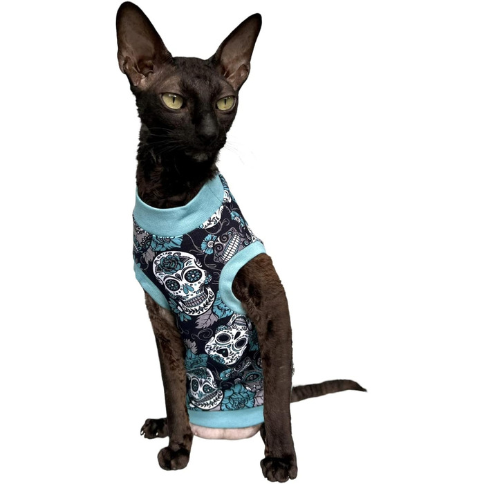 Футболка Kotomoda Sphynx з принтом черепа (синій, XS) для безшерстих котів