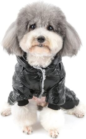 Зунеа Водонепроникний зимовий костюм для собак, теплий флісовий набір з капюшоном, чорний (M)