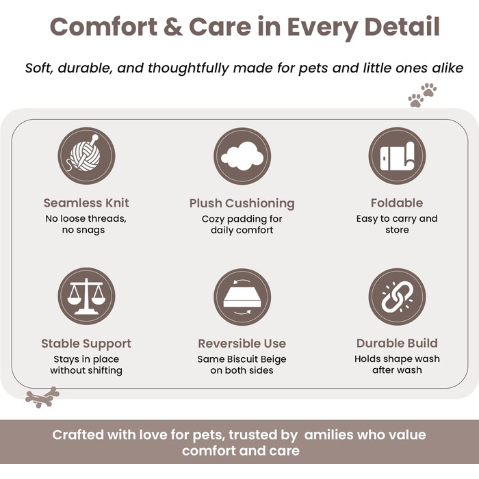 Килимок для собак та котів PetMat з органічної бавовни, 40,6 x 61 см, двосторонній, м'який, стильний, для лежанок, 16X24, Mokka-Baiser та Beige
