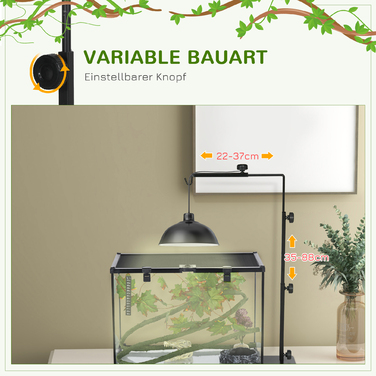 PawHut Reptile Lamp Stand Регульований тримач для теплових ламп з 4 дротяними прорізами сталевий чорний для тераріумів