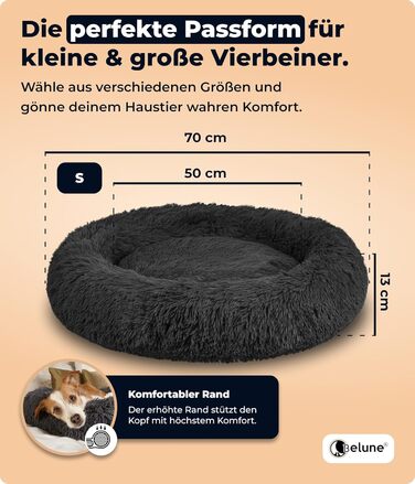 Belune® Лежанка для собак [знімний, пральний чохол] - Оригінал - [S, 70см] - Кошик для собак, ліжко для котів, лежанка для собак, м'яка лежанка для великих, середніх та маленьких собак (S (70см), Чорний)