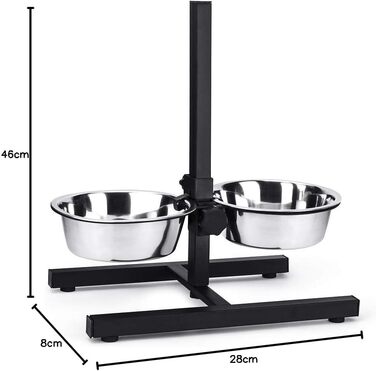 Миски для собак, сталеві, з кріпленням, чорні, 2 шт, 46 x 8 x 28 см