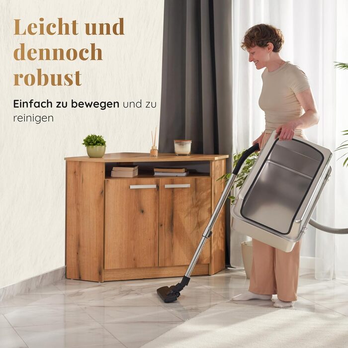 Котячий лоток з нержавіючої сталі XXL – Легко чистити, стійкий до запахів – з високим бортиком, об'єм 38л, антивитік, антипригарне покриття, з лопаткою та килимком